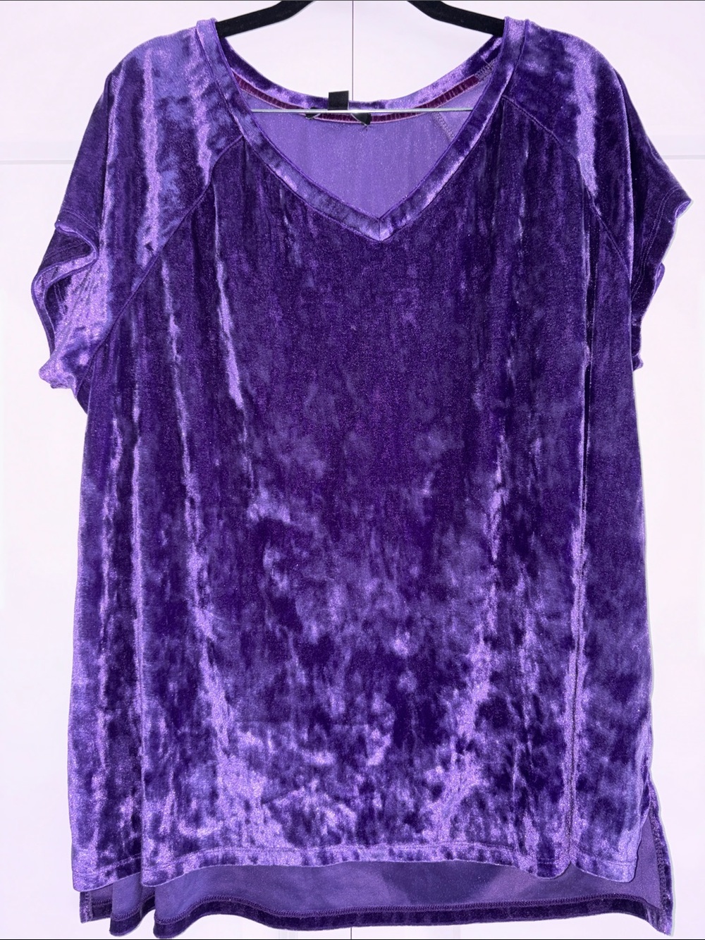 Ellos Crushed Velvet V-Neck Shirt Size L (18/20) Purple